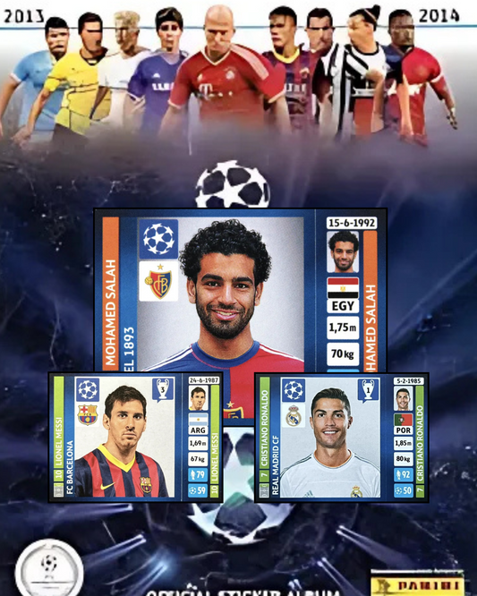 2013/14 UEFA Champions League Sealed Sticker Pack – Salah Rookie, Messi & Ronaldo