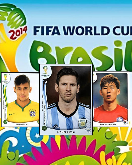 FIFA World Cup 2014 promotional image with three soccer players' faces.