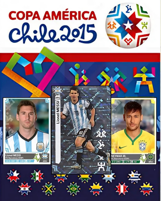 Promotional material for Copa America Chile 2015 featuring soccer players and a ball.