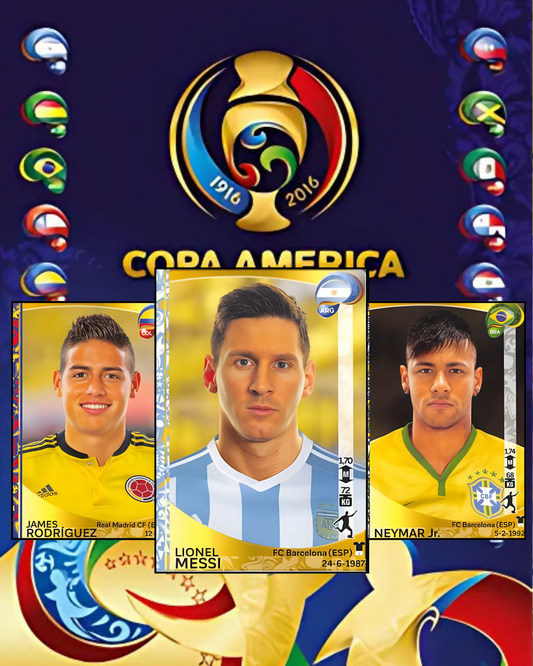 Copa America soccer cards featuring players from different countries with the Copa America logo.