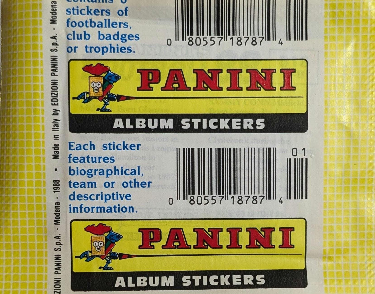Panini Football 88 Sealed Sticker Pack | Le Tissier Rookie | Gascoigne 2nd Year | Maradona | Lineker | Vintage First Division Stickers