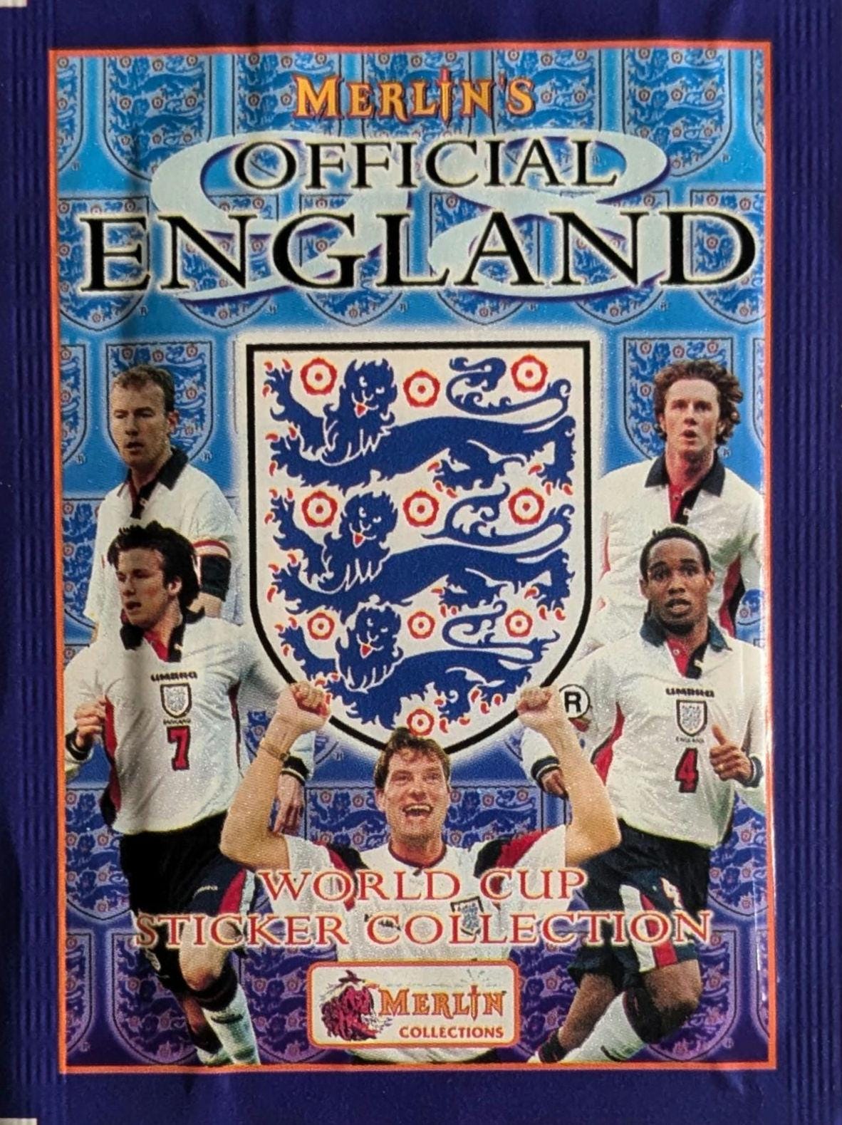 1998 Merlin England & World Cup Legends Sealed Sticker Pack – Beckham Rookie, Ronaldo & More