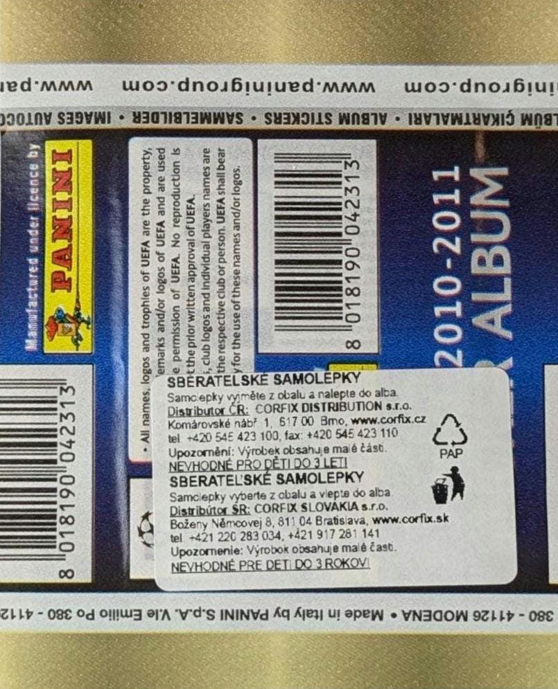 2010/11 Panini Champions League Sealed Football Sticker Pack