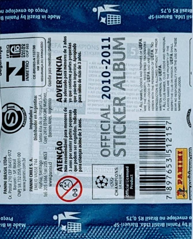 2010/11 Panini Champions League (Made in Brazil) Sealed Football Sticker Pack