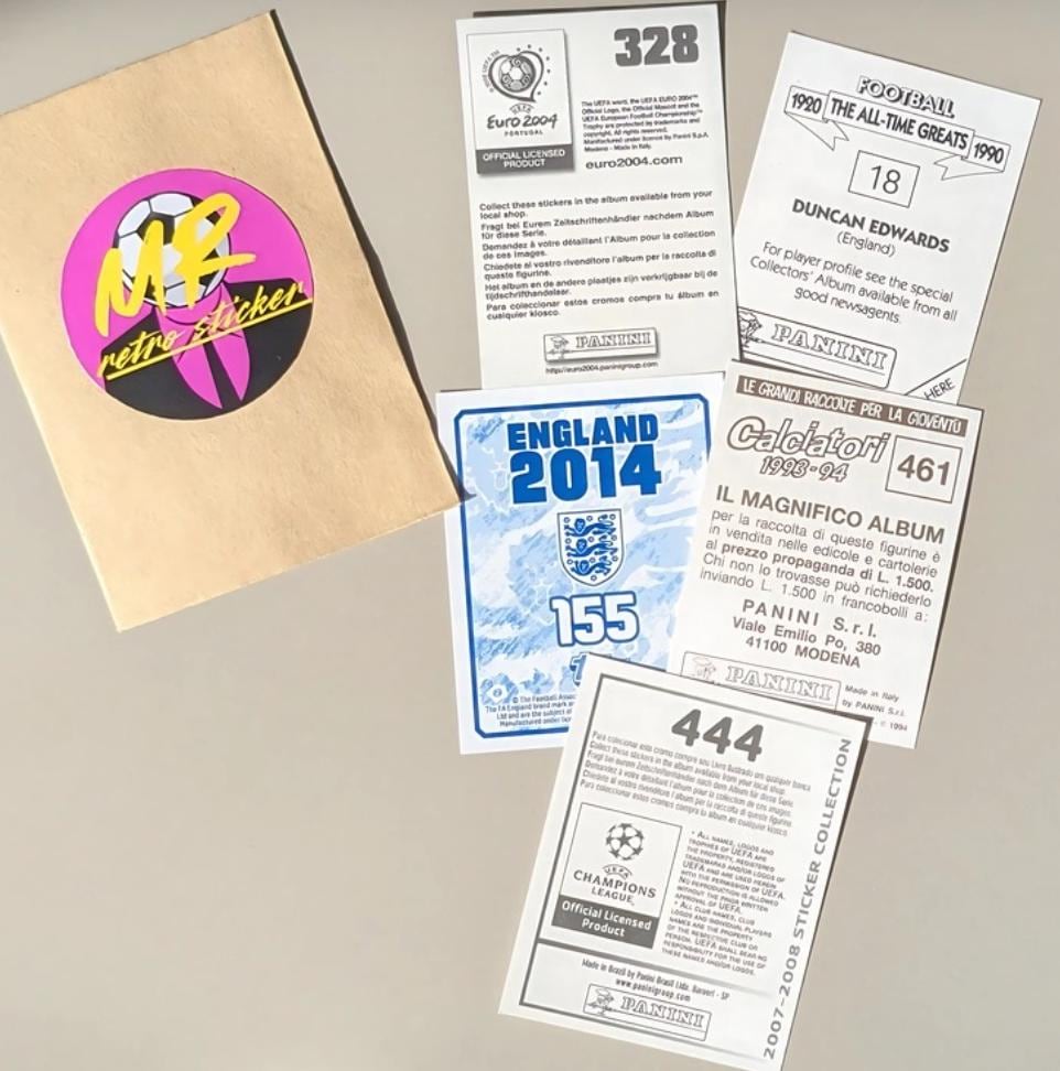 MrRetro Random Football Sticker Pack — Custom Mystery Mix | Panini, Merlin, Topps (1970–2025)