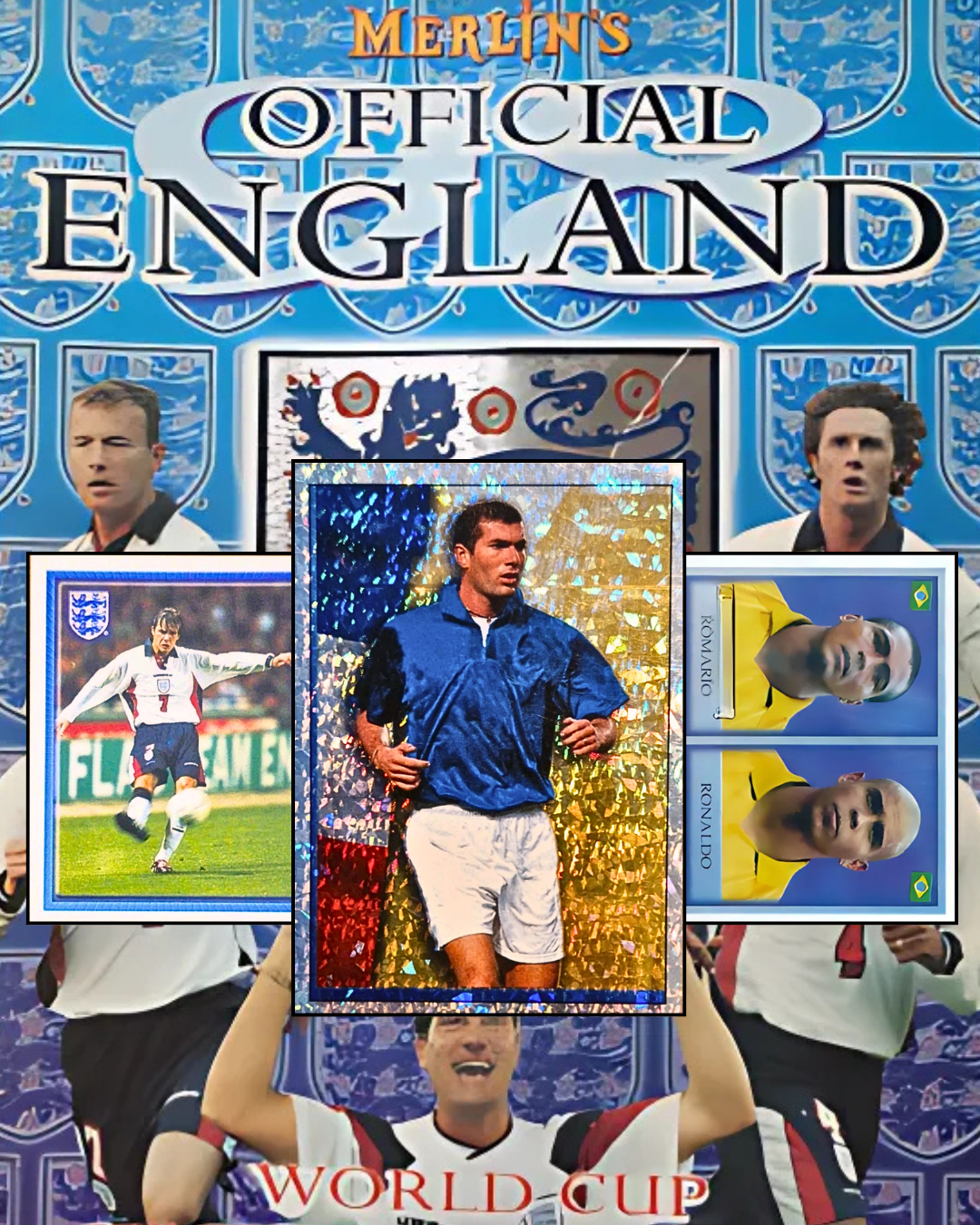 1998 merlin England stickers, David Beckham, Zinedine Zidane and Ronaldo
